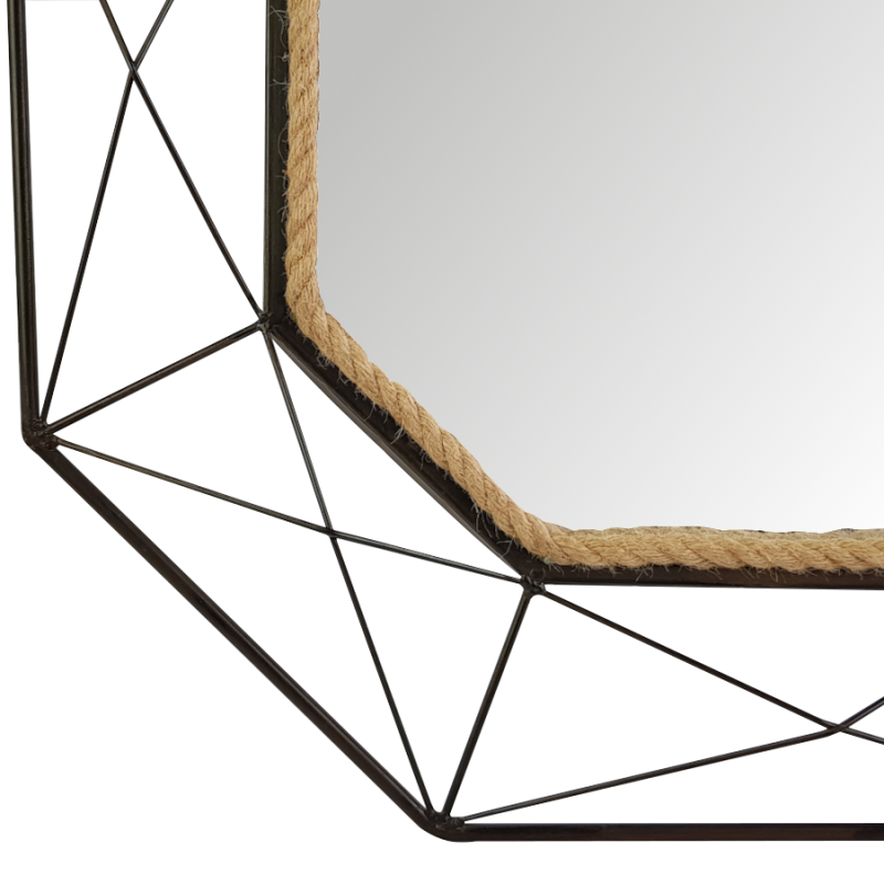 Miroir diamant noir doré corde H94  | Deco-Delight.com