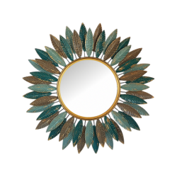 Miroir rond feuilles bleues et dorées D61  | Deco-Delight.com