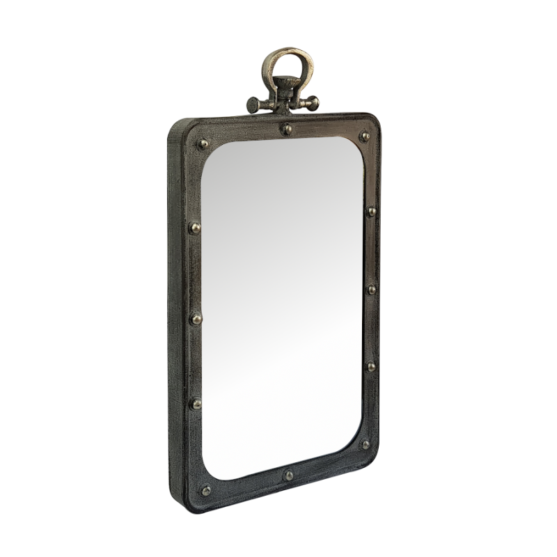 Miroir hublot métal gris rectangulaire  | Deco-Delight.com