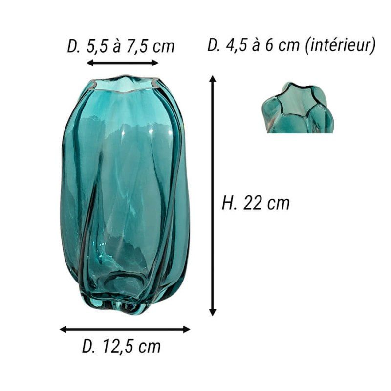 Dimensions précises indiquant une hauteur de 22 cm et un diamètre de 12,5 cm, avec vue du dessus.