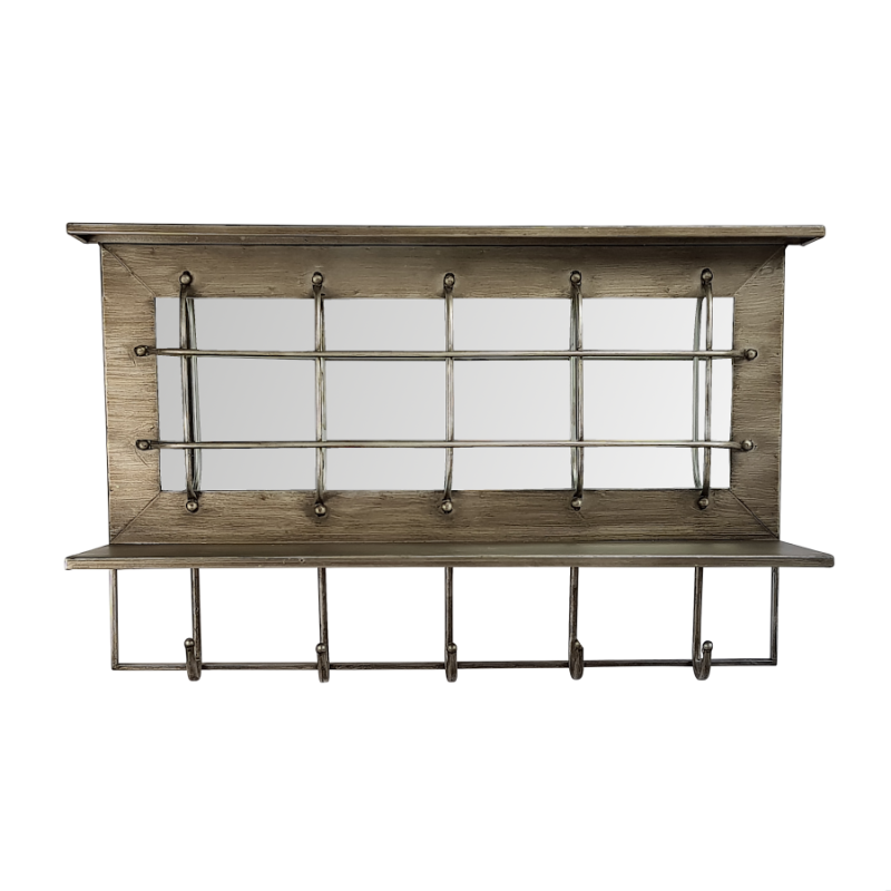 Miroir métal avec 5 patères H42  | Deco-Delight.com Miroir métal avec 5 patères H42  | Deco-Delight.com