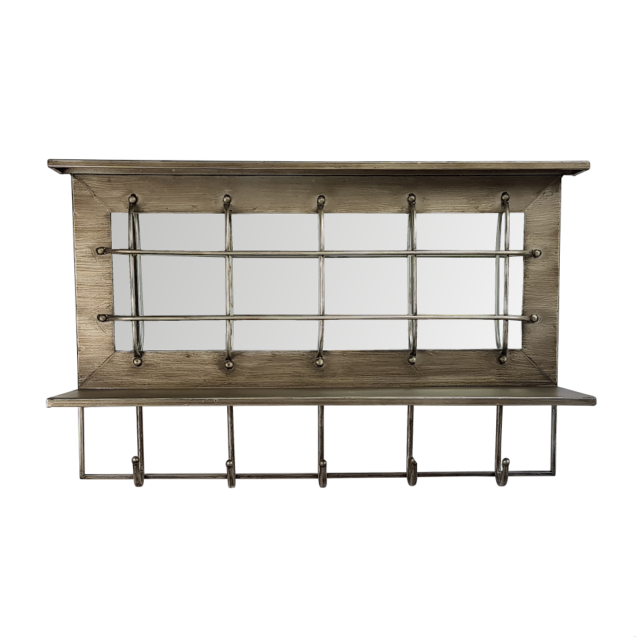 Miroir métal avec 5 patères H42 | Deco-Delight.com Miroir métal avec 5 patères H42 | Deco-Delight.com