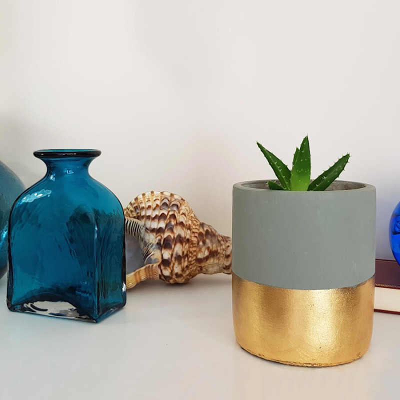 Pot bicolore ciment moderne H14.5 cm | Deco-Delight.com