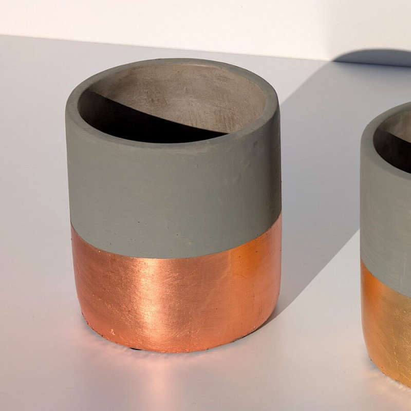 Pot bicolore ciment moderne H14.5 cm | Deco-Delight.com