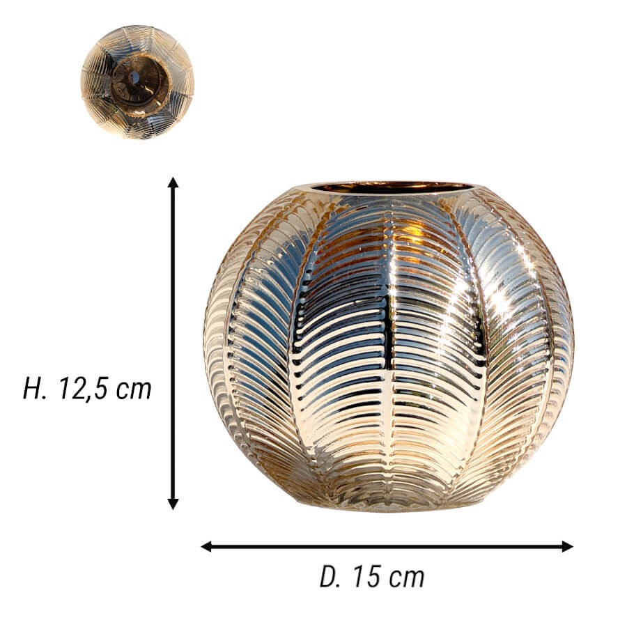 Fiche technique : Schéma des dimensions du photophore en verre : D 15 cm, H 12,5 cm.