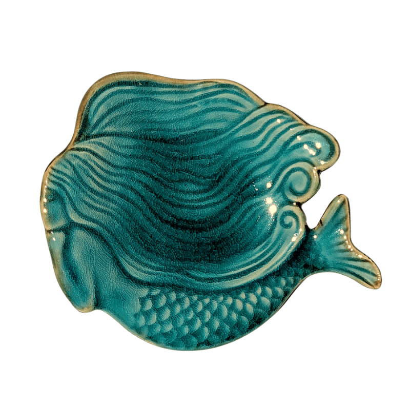 Image de couverture : Vide-poches sirène en grès émaillé bleu turquoise brillant L17 cm.