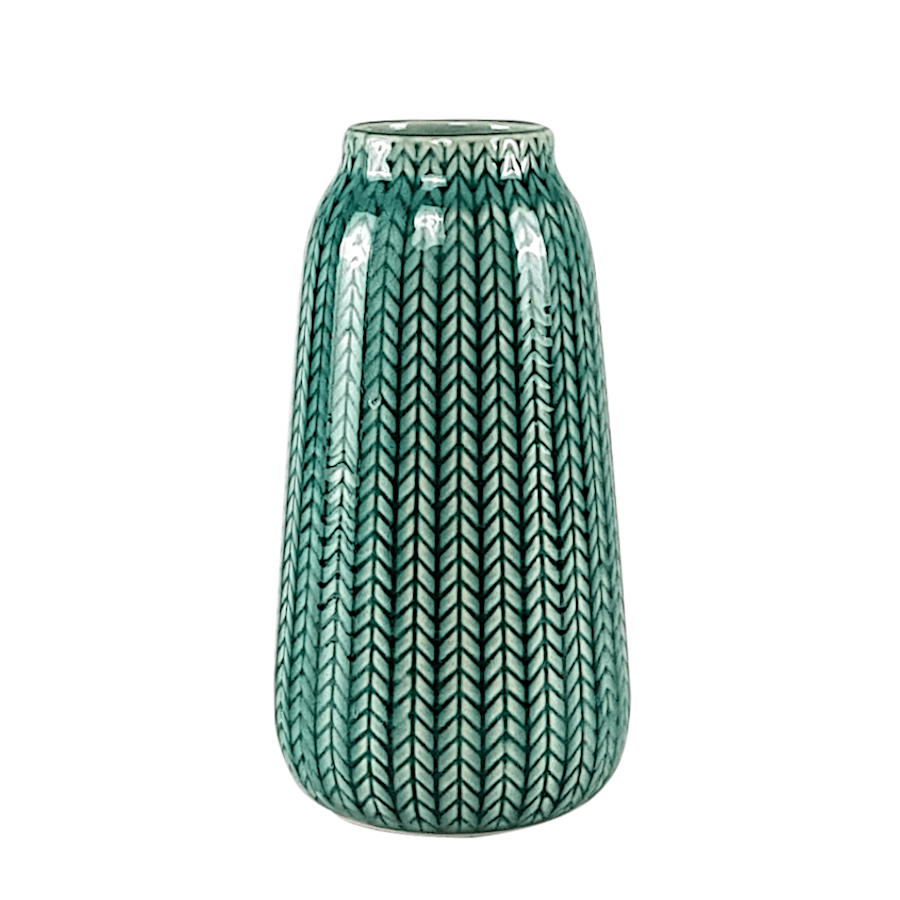 Couverture : Vase en céramique turquoise motif épi de blé en relief H17 cm.