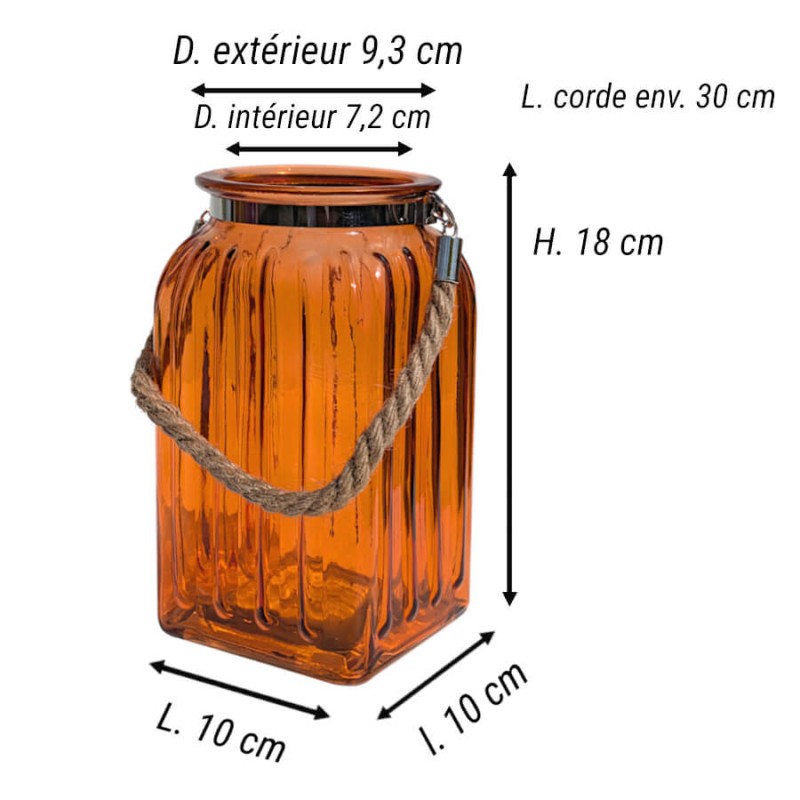 Schéma technique avec les dimensions de la lanterne orange (Hauteur 18 cm x Largeur 10 cm)