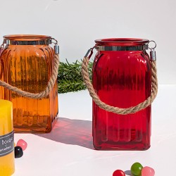 Lanterne en verre teinté et corde  | Deco-Delight.com