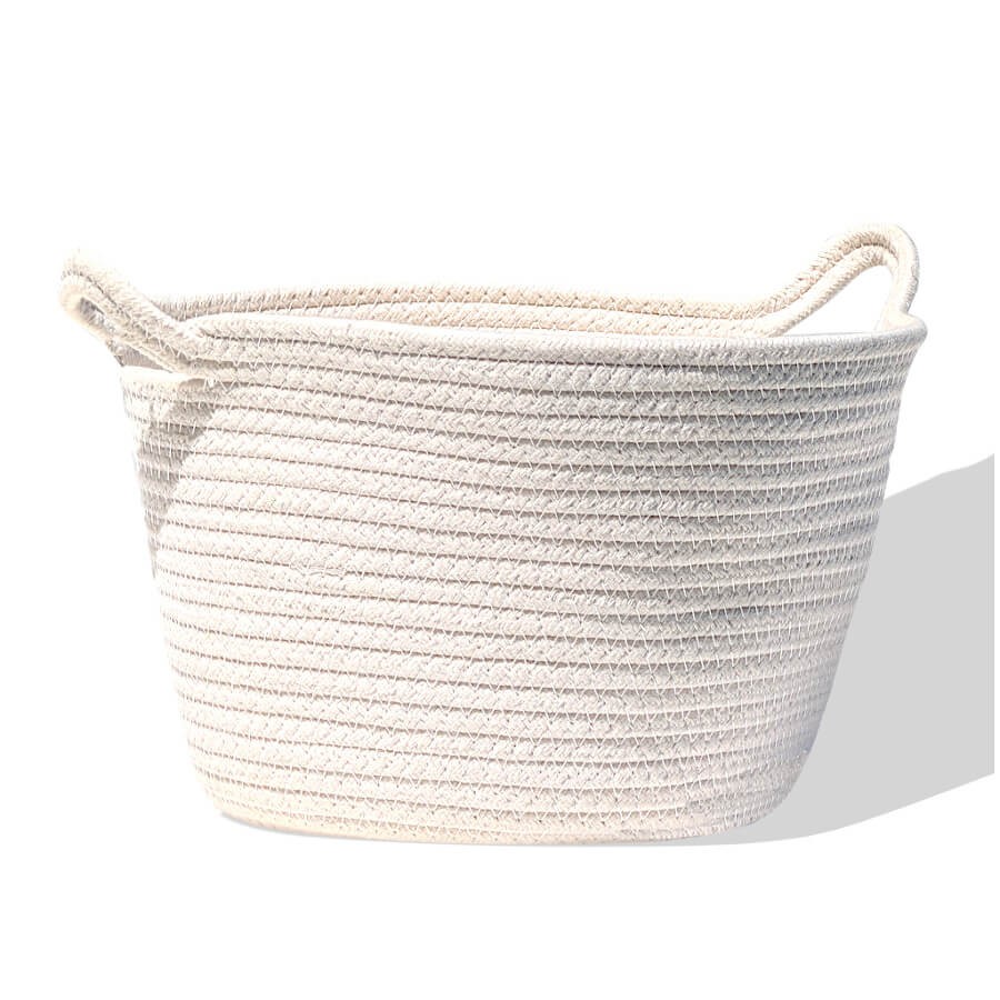 Couverture : Panier de rangement en corde de polyester blanc cassé avec poignées H18 cm Deco-Delight.