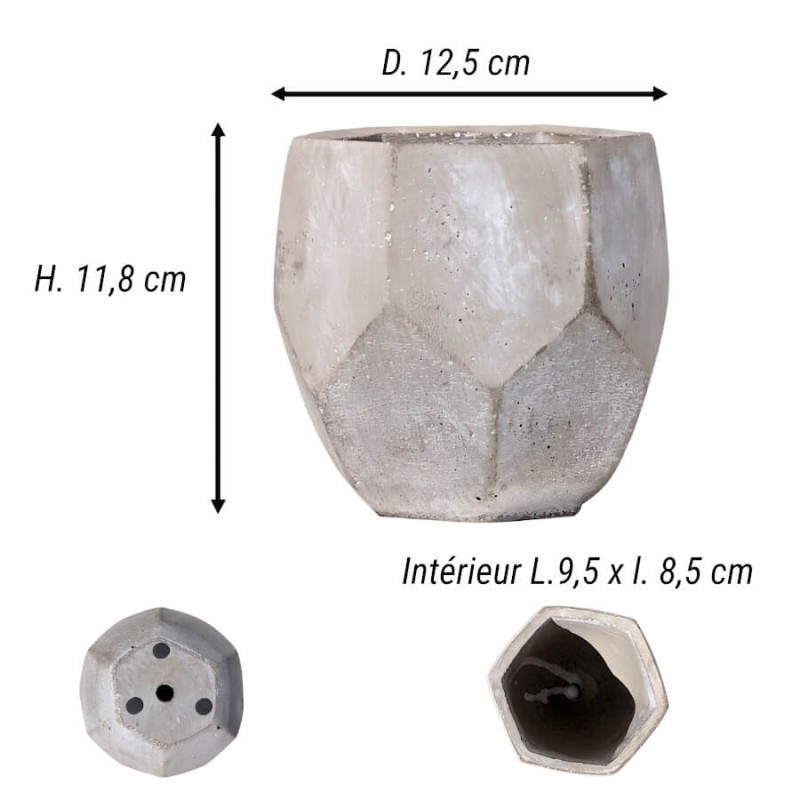 Schéma avec les dimensions du produit : Hauteur 11,8 cm, Diamètre supérieur extérieur 12,5 cm, et dimensions intérieures.