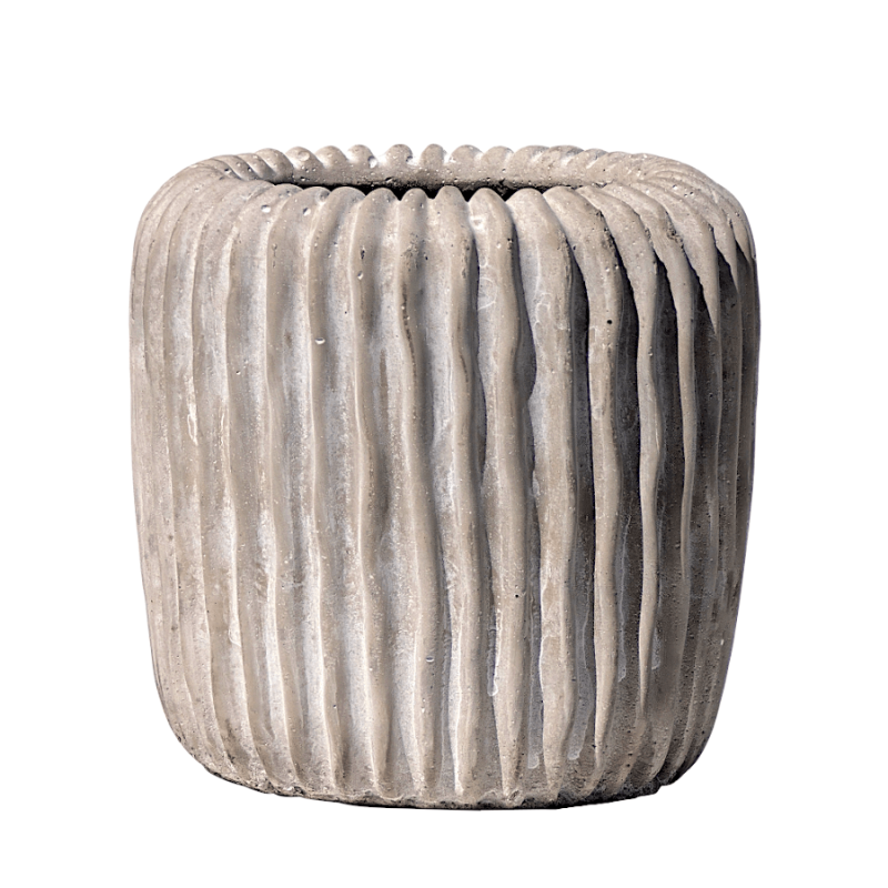 Image de couverture : Pot en ciment gris à relief côtelé Deco Delight sur fond blanc épuré.