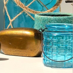 Photophore verre gaufre relief avec anse  | Deco-Delight.com