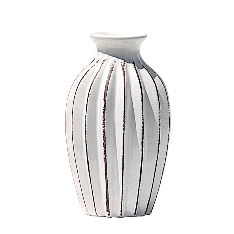 Vase plissé en céramique blanc pur au design plissé style origami H 15 cm.