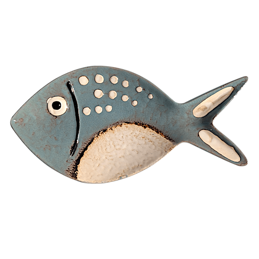 Image de couverture : Plat décoratif en forme de poisson en céramique bleu et écru L27 cm Deco Delight.