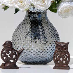Bougeoir hibou en fonte brun foncé  | Deco-Delight.com