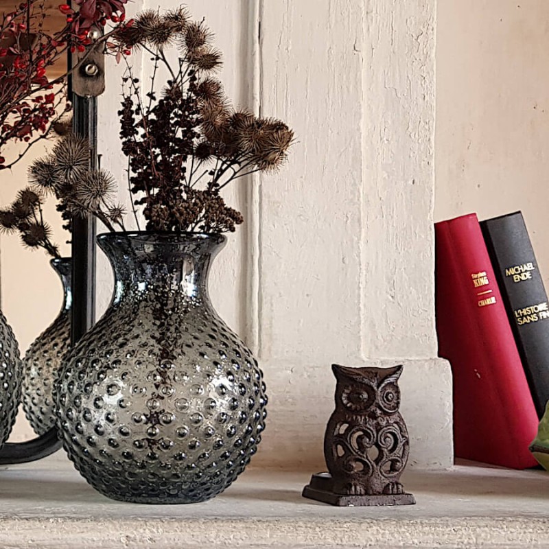 Bougeoir hibou en fonte brun foncé  | Deco-Delight.com