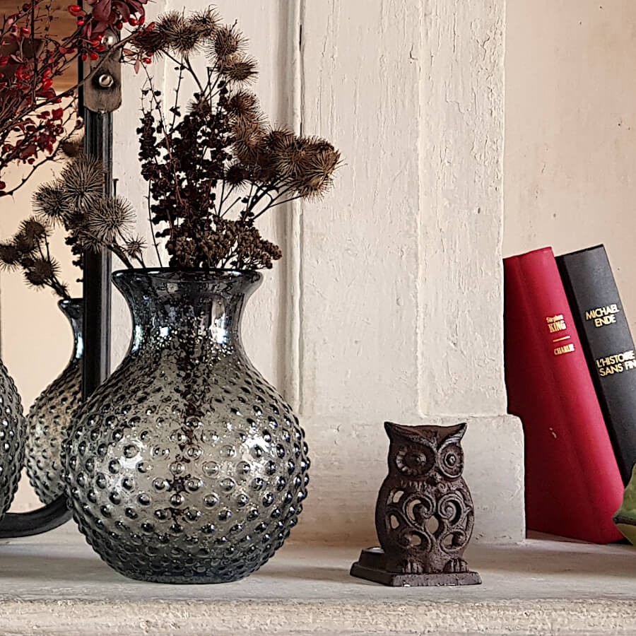 Bougeoir hibou en fonte brun foncé  | Deco-Delight.com