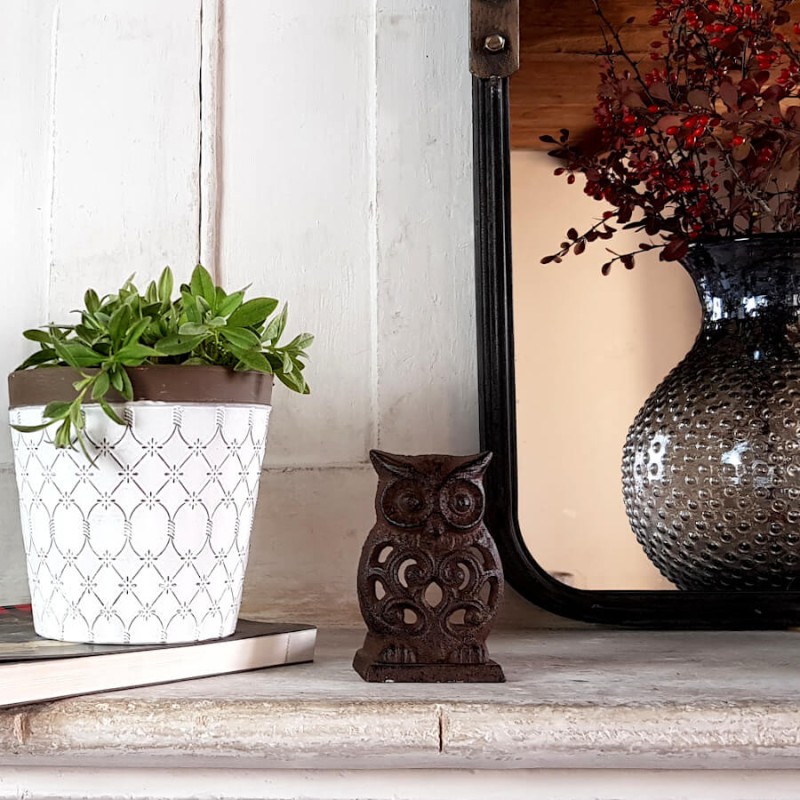 Bougeoir hibou en fonte brun foncé  | Deco-Delight.com