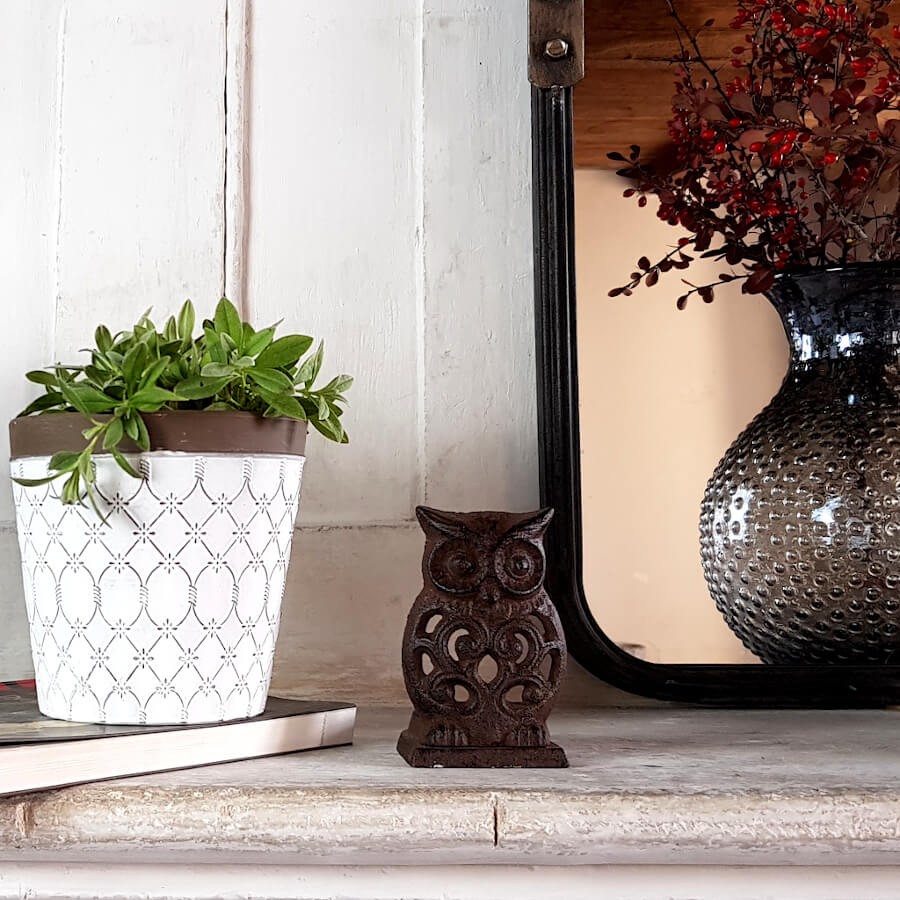 Bougeoir hibou en fonte brun foncé  | Deco-Delight.com