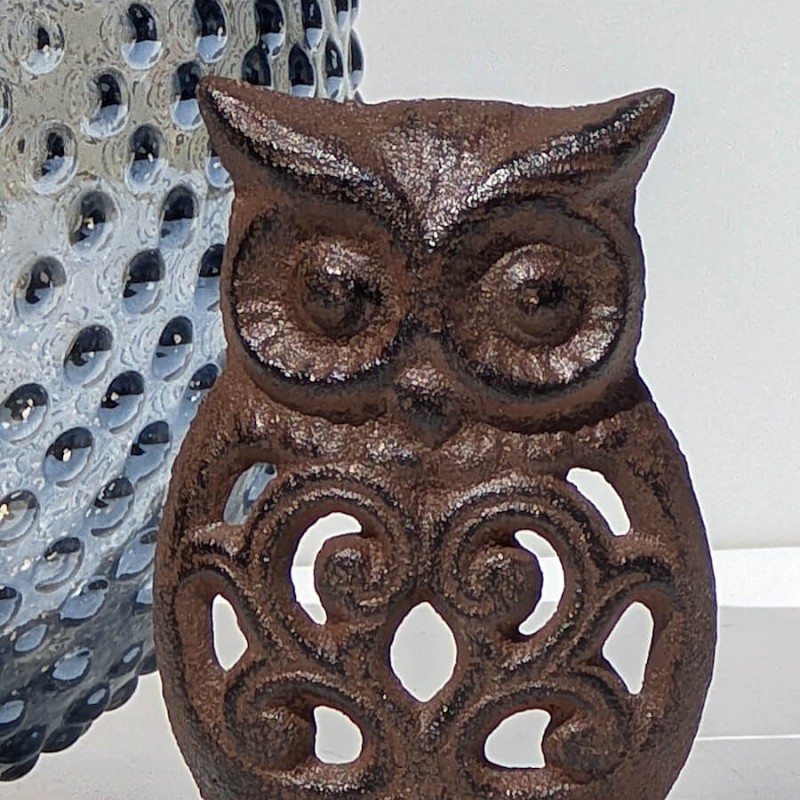 Bougeoir hibou en fonte brun foncé  | Deco-Delight.com
