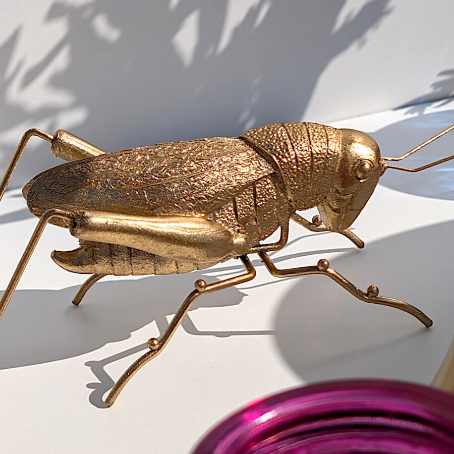 Sauterelle en résine dorée L23.5 cm | Deco-Delight.com