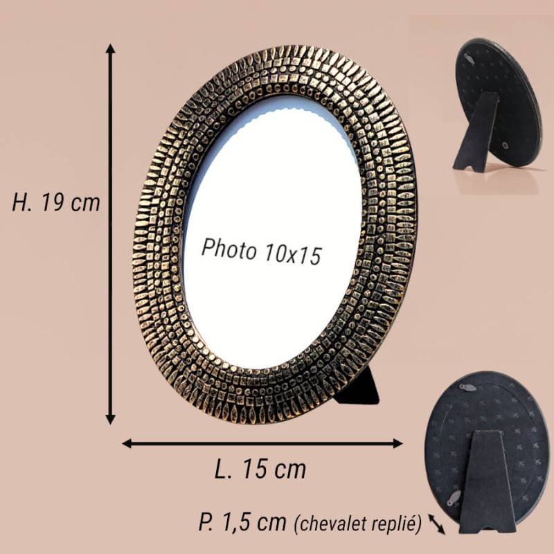 Schéma technique et dimensions du cadre photo : H19 cm, L15 cm, P1.5 cm, photo 10x15 cm Deco Delight.