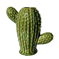 Vase en céramique émaillée vert brillant forme cactus H21,5 cm de  Deco Delight sur fond blanc.