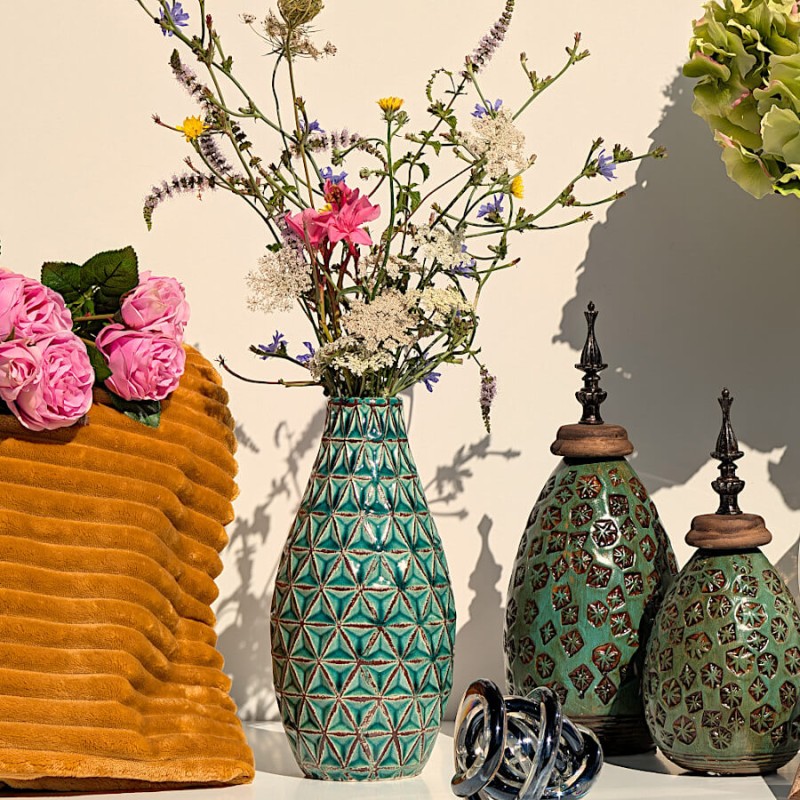 Vase ethnique turquoise H25 cm en céramique | Deco-Delight.com