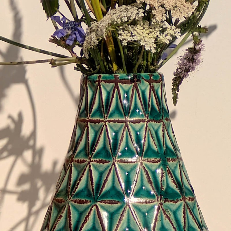 Vase ethnique turquoise H25 cm en céramique | Deco-Delight.com