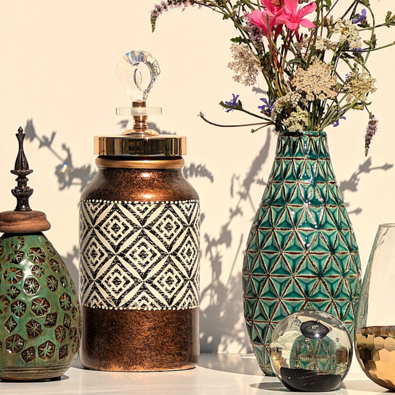 Vase ethnique turquoise H25 cm en céramique | Deco-Delight.com