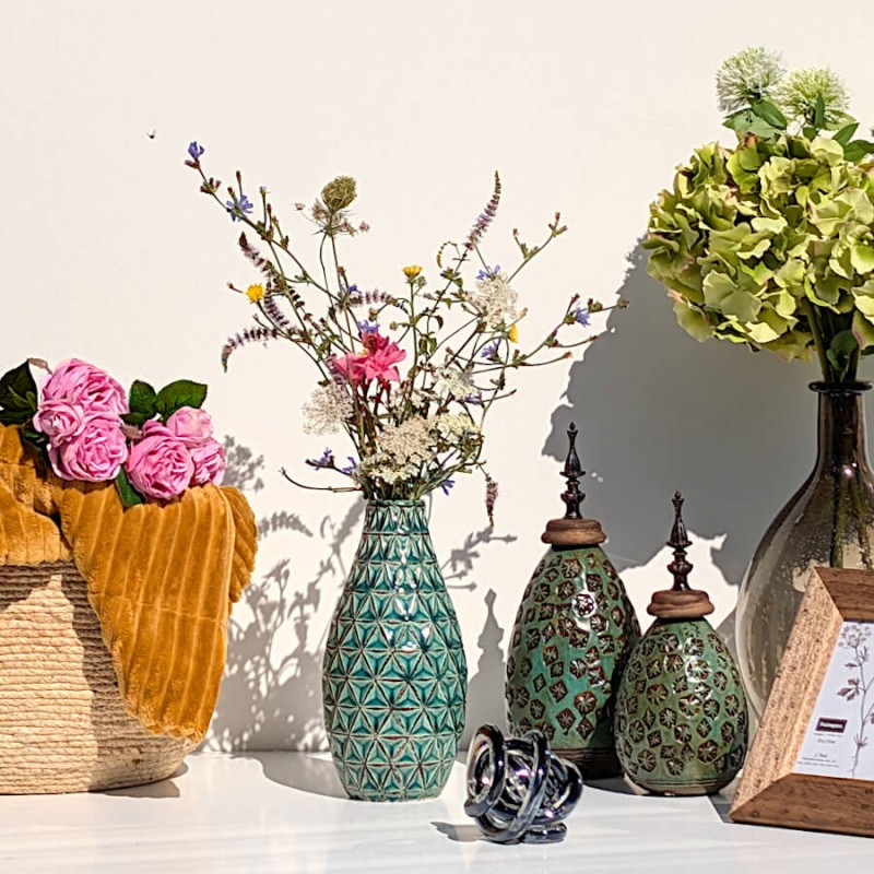 Vase ethnique turquoise H25 cm en céramique | Deco-Delight.com
