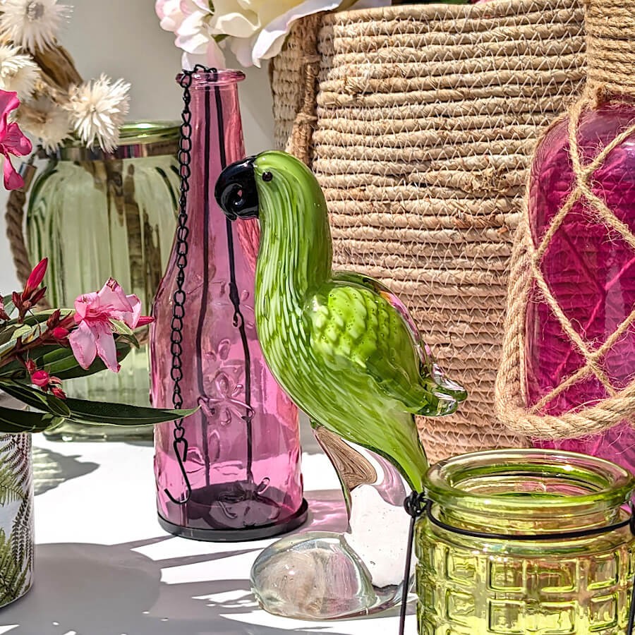 Perroquet vert en verre soufflé H19.5 cm | Deco-Delight.com