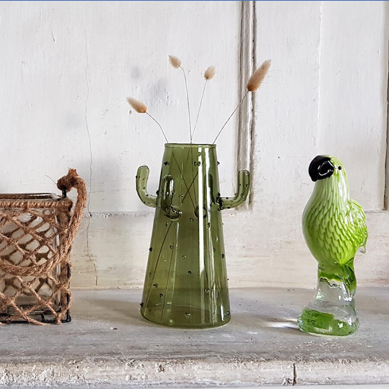 Perroquet vert en verre soufflé H19.5 cm | Deco-Delight.com