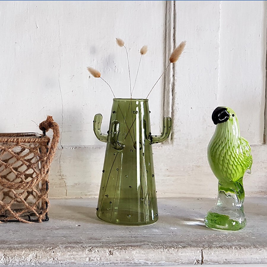 Perroquet vert en verre soufflé H19.5 cm | Deco-Delight.com
