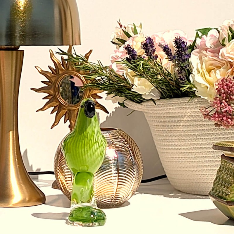 Perroquet vert en verre soufflé H19.5 cm | Deco-Delight.com