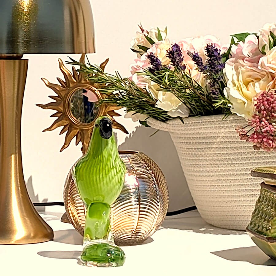 Perroquet vert en verre soufflé H19.5 cm | Deco-Delight.com