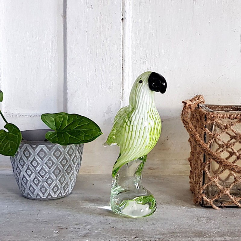 Perroquet vert en verre soufflé H19.5 cm | Deco-Delight.com