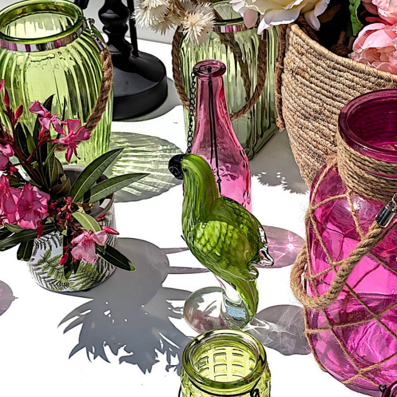 Perroquet vert en verre soufflé H19.5 cm | Deco-Delight.com