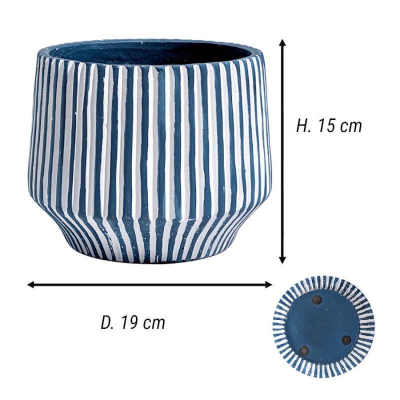Schéma technique et dimensions du grand cache-pot : Hauteur 15 cm, Diamètre 19 cm Deco Delight.
