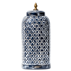 Pot céramique oriental bleu noir blanc H38 cm | Deco-Delight.com