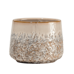 Cache-pot en céramique texturée bicolore beige et marron H9 cm Deco Delight.