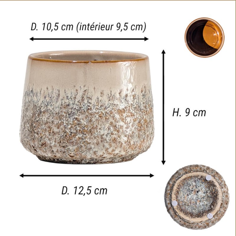 Dimensions du cache-pot : Hauteur 9 cm, ouverture 10,5 cm, diamètre max 12,5 cm Deco Delight.