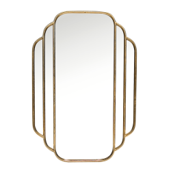 Grand miroir mural Art Déco à degrés en métal doré 90 x 63,5 cm sur fond neutre Deco Delight.