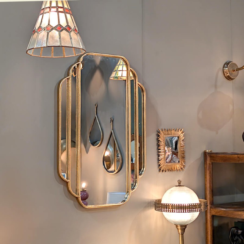 Grand Miroir Art Déco Doré à Degrés Cascade 90x63,5cm | Deco-Delight