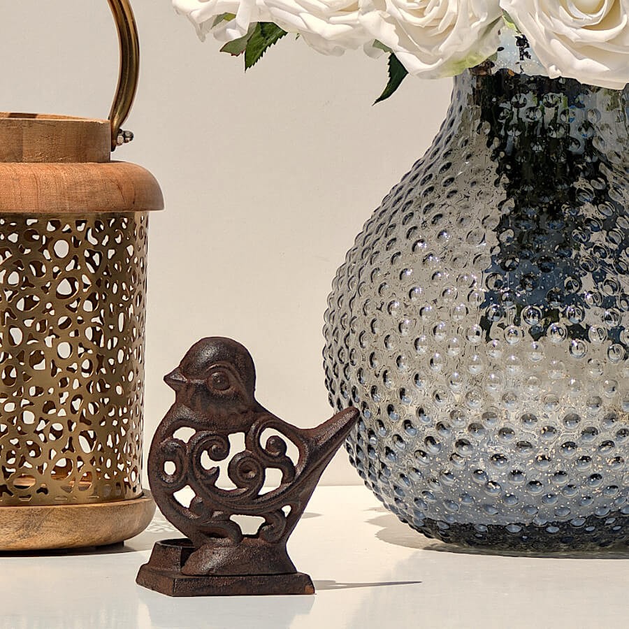 Bougeoir oiseau en fonte brun foncé  | Deco-Delight.com