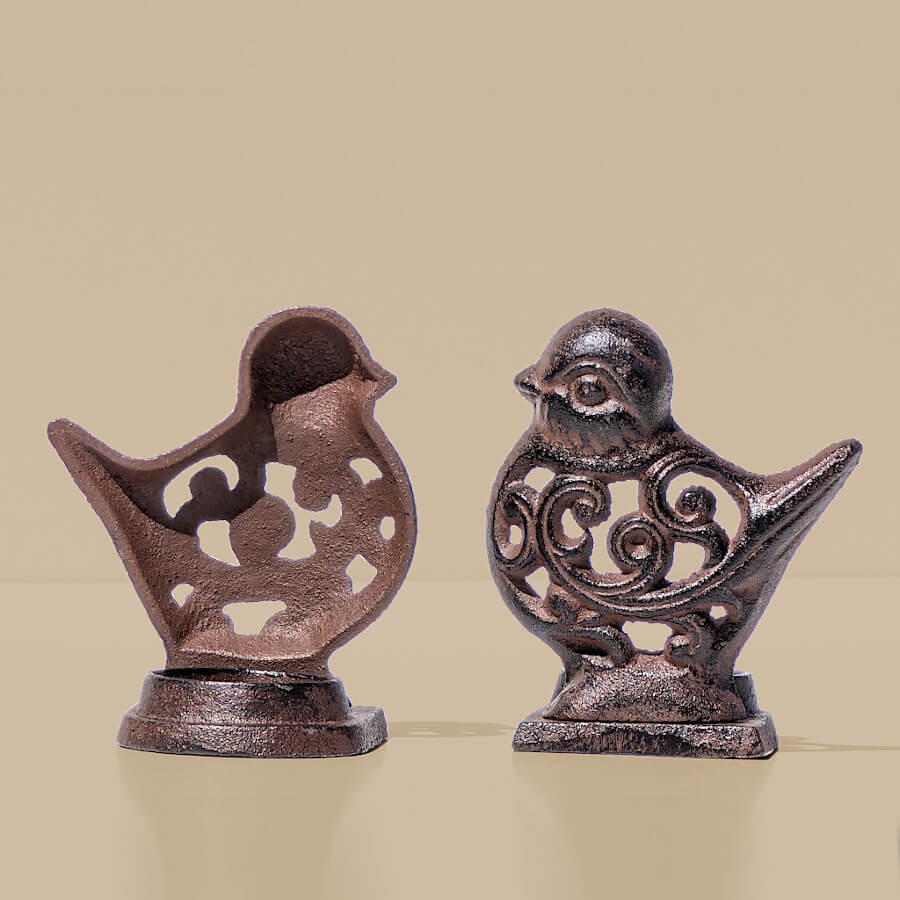 Bougeoir oiseau en fonte brun foncé  | Deco-Delight.com
