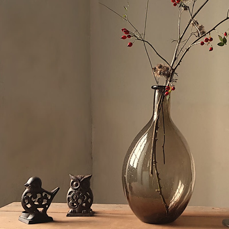 Bougeoir oiseau en fonte brun foncé  | Deco-Delight.com