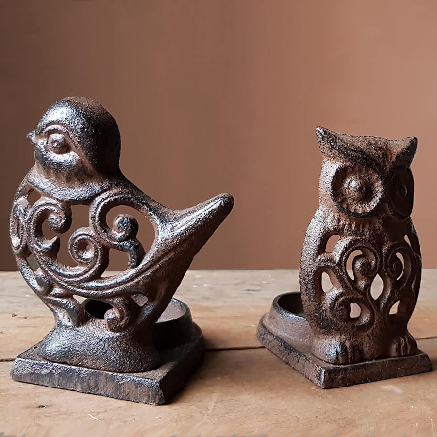 Bougeoir oiseau en fonte brun foncé  | Deco-Delight.com
