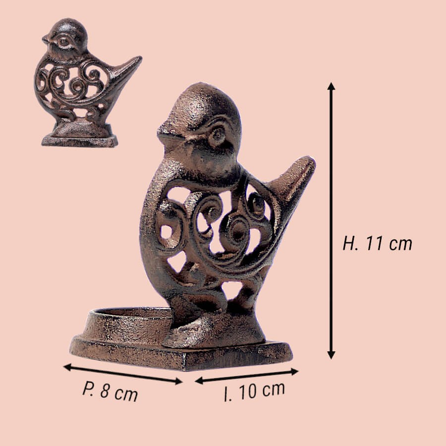Bougeoir oiseau en fonte brun foncé  | Deco-Delight.com